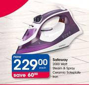 Safeway 2000Watt Steam & Spray Ceramic Soleplate Iron-Each