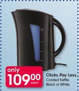 Clicks Pay Less Corded Kettle Black Or White-Each