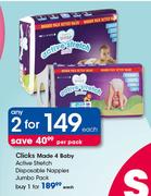 Clicks Made 4 Baby Active Stretch Disposable Nappies Jumbo Pack-For 2