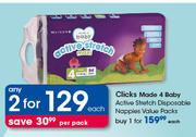 Clicks Made 4 Baby Active Stretch Disposable Nappies Value Packs-For 2