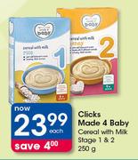 Clicks Made 4 Baby Cereal (With Milk) Stage 1 & 2-250g Each