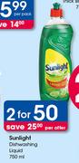 Sunlight Dishwashing Liquid-2x750ml Per Offer