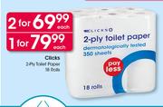 Clicks 2 Ply Toilet Paper-18 Rolls Each