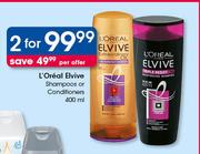 L'Oreal Elvive Shampoos Or Conditioners-2x400ml Per Offer