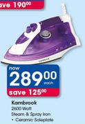 Kambrook 2600 Watt Steam & Spray Iron Ceramic Soleplate-Each