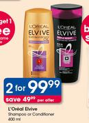 L'Oreal Elvive Shampoo Or Conditioner-2x400ml Per Offer