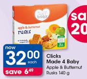 Clicks Made 4 Baby Apple & Butternut Rusks-140g Each
