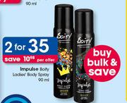 Impluse Boity Ladies Body Spray-2x90ml Per Offer