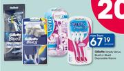 Gillette Simply Venus, Bluell Or Blue3 Disposable Razors-Per Pack