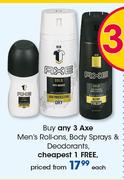 Axe Men's Roll Ons, Body Sprays & Deodorants-Each