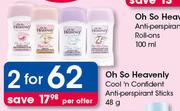 Oh So Heavenly Cool'n Confident Anti Perspirant Sticks-2x48g Per Offer