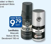 Lentheric Masculin Roll On 50ml, Deodorant 150ml-Each
