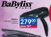 BaByliss 2000 Watt Compact Hairdryer
