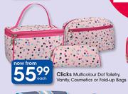 Clicks Multiclour Dot Toiletry, Vanity Cosmetics Or Fold Up Bags-Each
