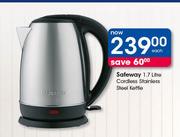 Safeway 1.7Ltr Cordless Stainless Steel Kettle-Each