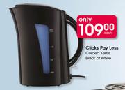 Clicks Pay Less Corded Kettle Black Or White-Each