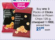 Clicks Bacon Or Prawn Chips-125g Each