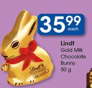 Lindt Gold Milk Chocolate Bunny-50g Each