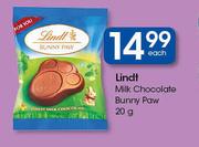 Lindt Milk Chocolate Bunny Paw-20g Each