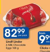 Lindt Lindor 6 Milk Chocolate Eggs-168g Per Pack