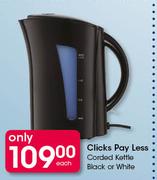 Clicks Pay Less Corded Kettle Black Or White-Each