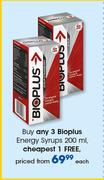 Bioplus Energy Syrups-200ml Each