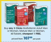 Clicks Multivitamin Adult Men Or Women, Mature Men Or Women Tablets-60's Per Pack