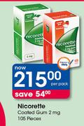 Nicorette Coated Gum 2 mg 105 Pieces-Per Pack
