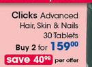 Clicks Advanced Hair, Skin & Nails 30 Tablets-For 2
