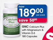 GNC Calcium Plus With Magnesium & Vitamin D-3-180 Capsules Per Pack