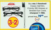 Readwell Classic Half Rim,Icandy 200 Glasses Or Beaded Eye Cords-Each
