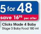 Clicks Made 4 Baby Stage 3 Baby Food-5X180ml