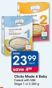 Clicks Made 4 Baby Cereal (With Milk) Stage 1 Or 2-250g Each