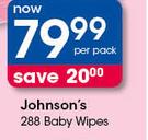 Johnson's 288 Baby Wipes-Per Pack