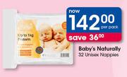 Baby's Naturally 32 Unisex Nappies-Per Pack