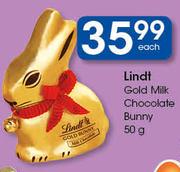 Lindt Gold Milk Chocolate Bunny-50g Each