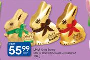 Lindt Gold Bunny Milk Or Dark Chocolate Or Hazelnut-100g Each