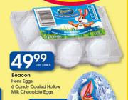 Beacon Hens Eggs 6 Candy Coated Hollow Milk Chocolate Eggs-Per Pack