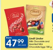 Lindt Lindor Milk Chocolate & Assorted Mini Chocolate Eggs-100g Per Pack