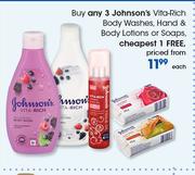 Johnson's Vita Rich Body Washes, Hand & Body Lotions Or Soaps-Each