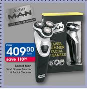 Sorbet Man 3-In-1 Shaver, Trimmer & Facial Cleanser-Each
