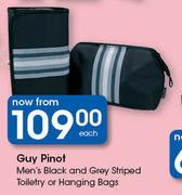 Guy Pinot Men's Black And Grey Striped Toiletry Or Hanging Bags-Each