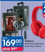 Volkano Bluetooth Earphones (Grey, Red Or Black)-Per Pair