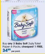 Baby Soft 2-Ply Toilet Paper 4's-Per Pack