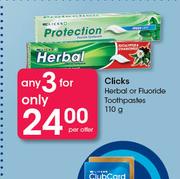 Clicks Herbal Or Fluoride Toothpaste-3X110g