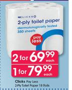 Clicks Pay Less 2-Ply Toilet Paper Rolls-18's