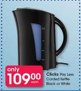 Clicks Pay Less Corded Kettle Black Or White-Each