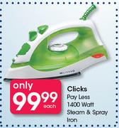 Clicks Pay Less 1400 Watt Steam & Spray Iron-Each