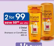 L'Oreal Elvive Shampoo Or Conditioner-2X400ml Per Offer
