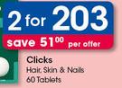 Clicks hair, Skin & Nails 60 Tablets-For 2